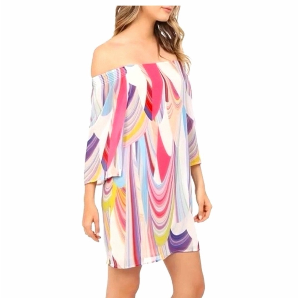 Trina Turk Multicolor Off-Shoulder Mini Dress